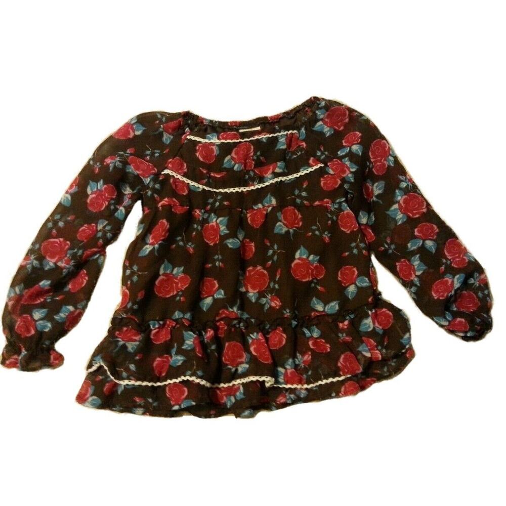 Unique Girls Route 66 Brown Flowered Shirt Size 3T